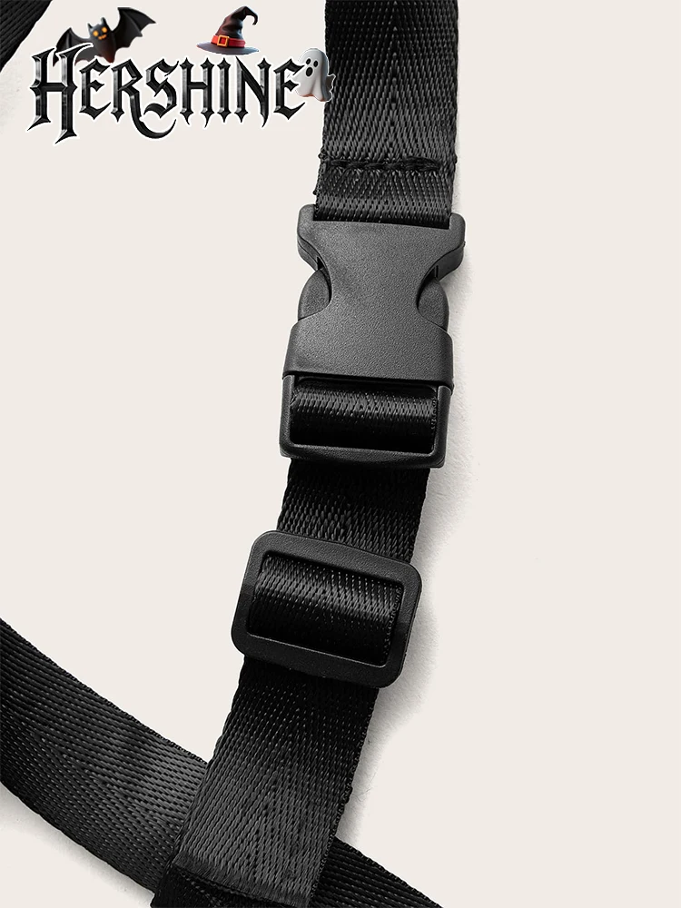 Tracolla in tela estesa bifacciale con fibbia in plastica, accessorio Halloween, stile scuro, stile punk