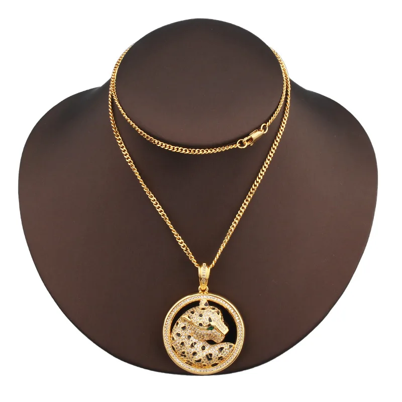 

Designer Collection Style Chain Necklace Cubic Zircon Green Eyes Leopard Panther Pendant Dinner Party Jewelry
