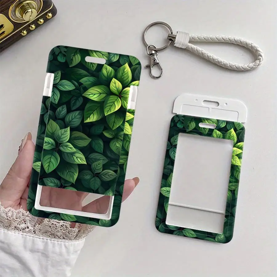 

Cover Case 1Pc Card Holder Retractable Credit Card Holders Holders Child Bus with lanyard Badge Bank ID Green Leaf Pattern