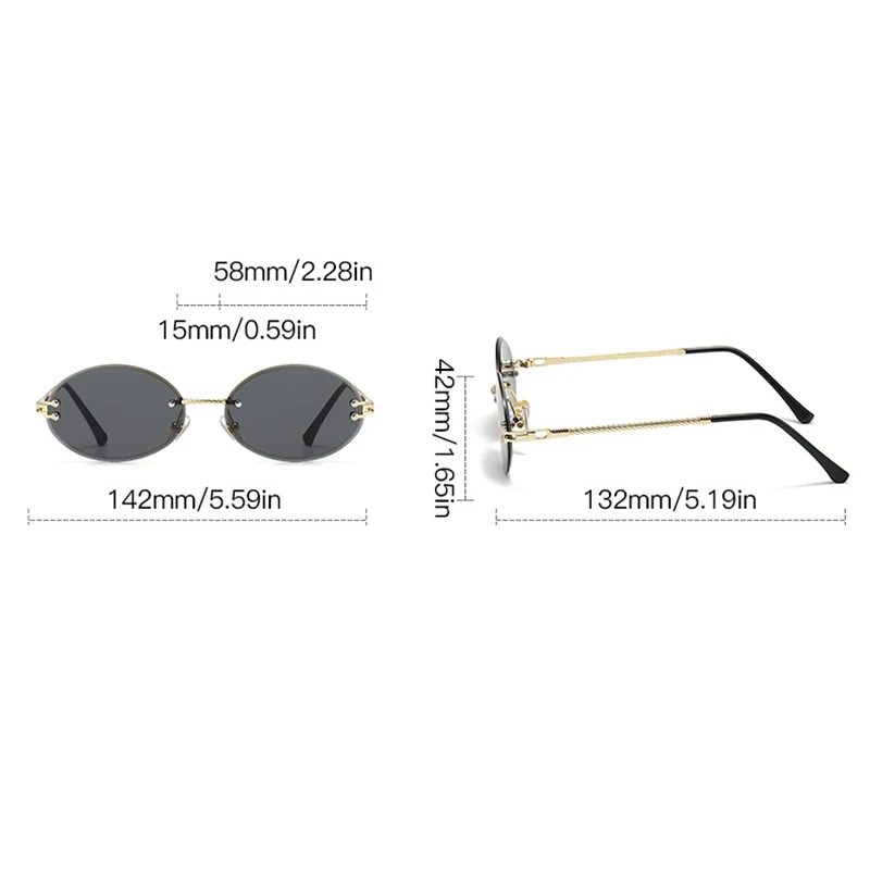 Trendy Rimless Women\'s Sunglasses 2024 Oval Designer Brand Punk Sun Glasses Men Shades Driving Eyewear Glasses Female UV400