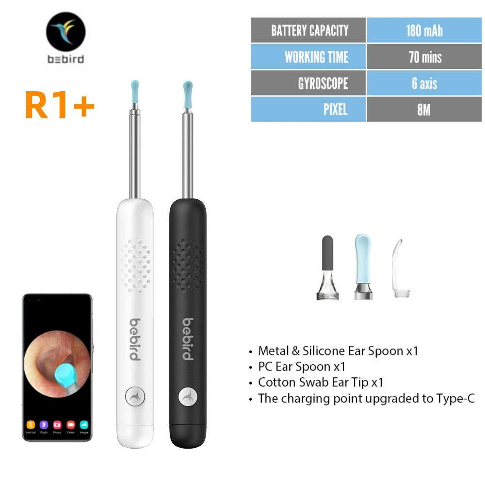 New Bebird Smart Visual Ear Sticker R1+ With Micro Camera 8 Million Pixels 6 LED Light For Home Ear Inspection Video Otoscope