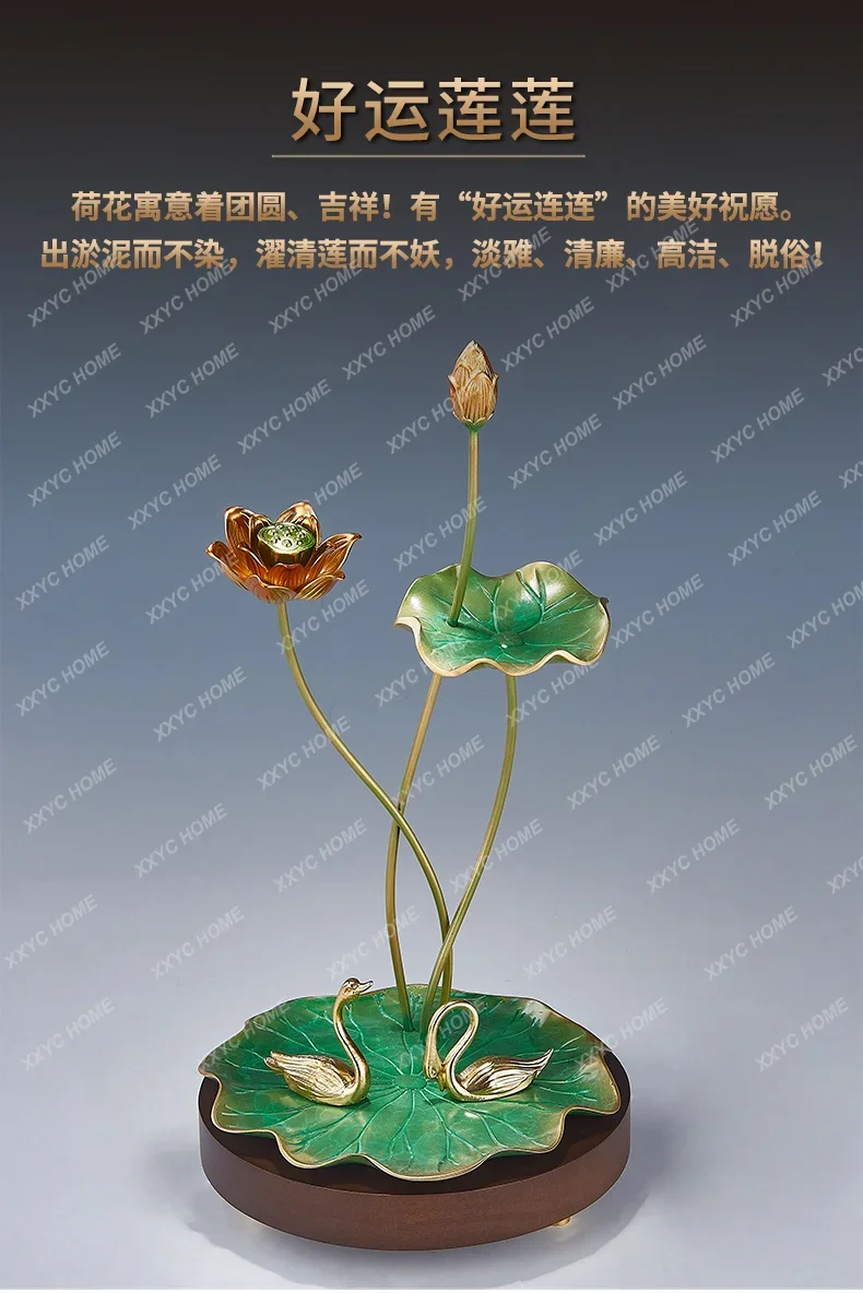 New Chinese copper ornaments art study living room entrance TV cabinet lotus home decoration