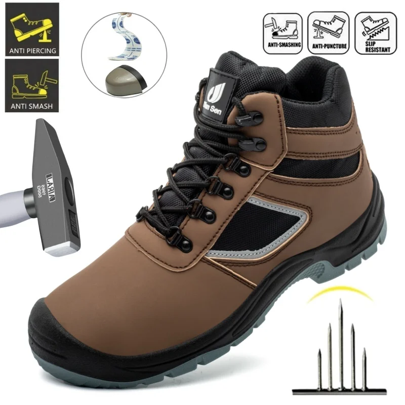 

Pu Leather Men's Boots Work Safety Shoes Anti-smash Anti-puncture Anti Scalding Welder Shoes Protective Chelsea Boots Male