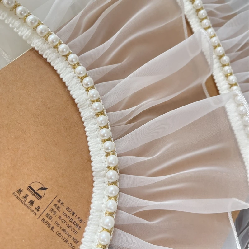 Pleated Organza Lace Fabric, Beaded Fringed, Ruffle Collar, Wedding Dress, Guipure, DIY Sewing Decor, 10cm Wide