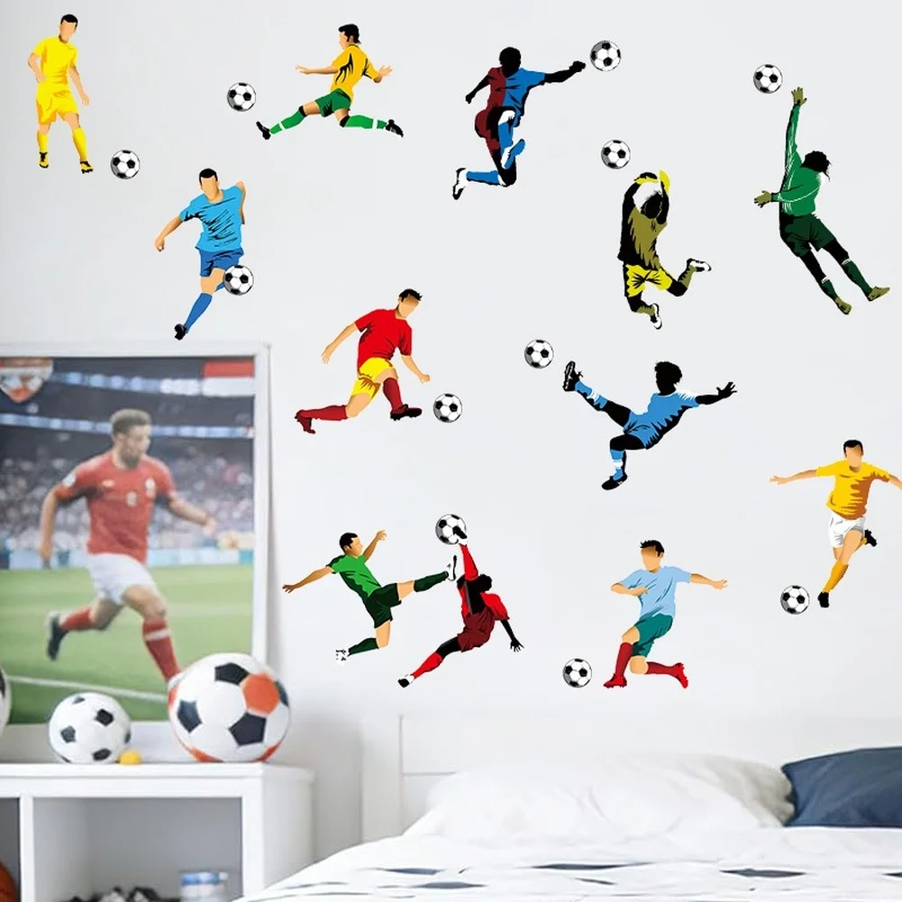 Wall Decal with Cartoon Football Player Design PVC Material for Children Room Bedroom Living Room Sports Decor