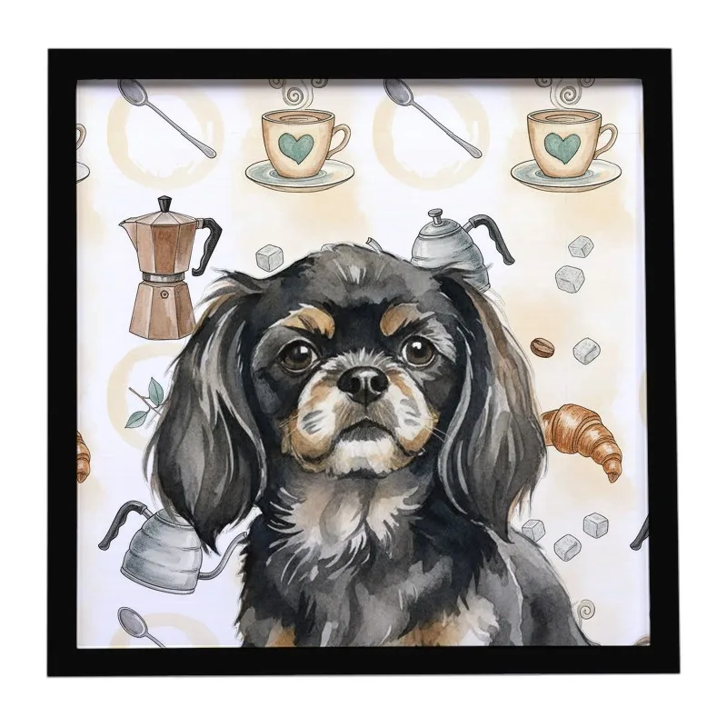

Black & Tan Tibetan Spaniel Coffee Bar Black Framed Metal Print Square Wall Art Decor Ready to Hang for Bathroom Kitchen Office