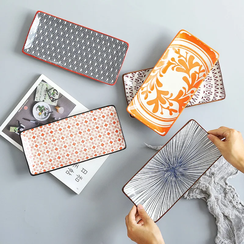 Crockery Party Dinner Dishes Tableware Set Japanese Sushi Plate Creative Underglaze Rectangular Dish Household Cold Plates 1 PC