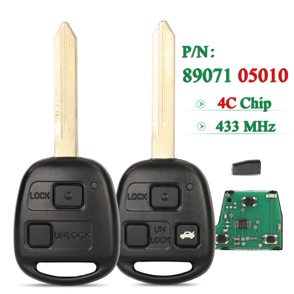 jingyuqin Replacement 89071-05010 Remote Car Key 4C Chip For Toyota Yaris 2010 2011 Avensis 2003-2008 fob 433MHz TOY47 Blade