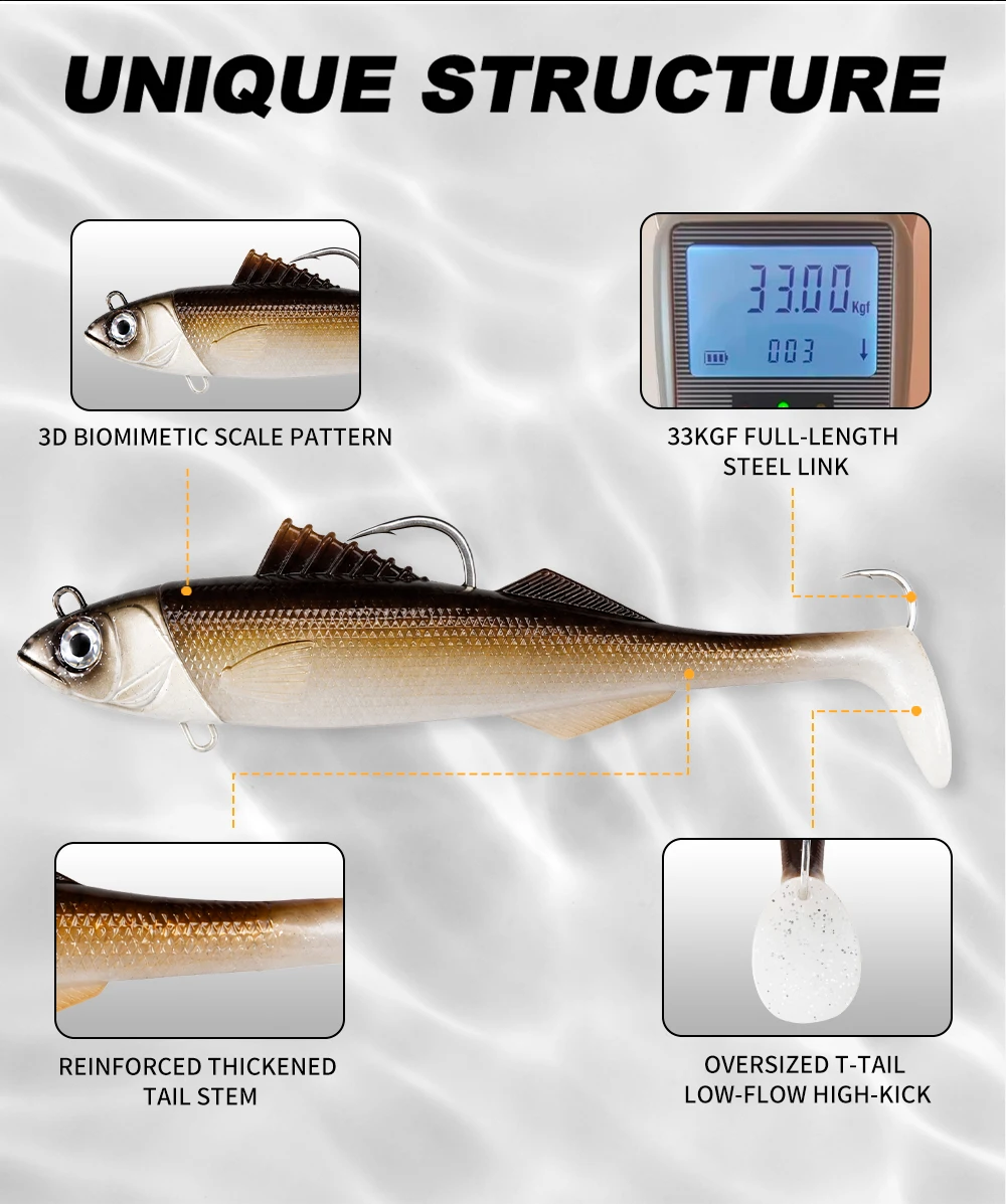 Hunthouse Heavy Soft Swimbait 200mm 150g PVC T-Tail Salzwasser-Köder Sea Monster Slayer Angelzubehör für Seebarsch und Grouper LW218 – Detail 7