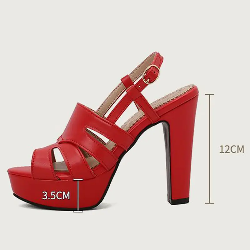 

ORCHALISA New shoes New Fashion Women's Sandals Open Toe 12cm Chunky Heel 3.5cm Platform Back Strap Plus Size 48-50 Summer Style