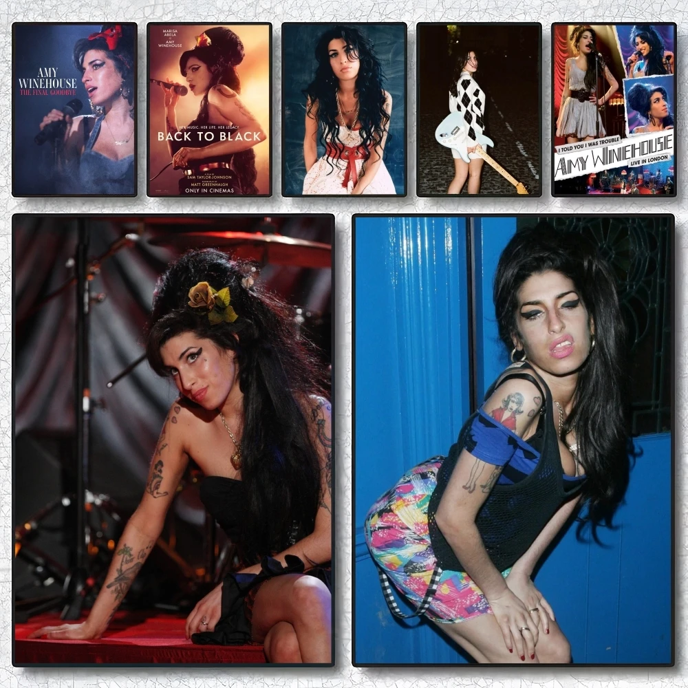 

Beauty Singer A-Amy W-Winehouse Poster Self Adhesive Wall Stickers Removable Room Decor Aesthetic Space Decor Murals Gift