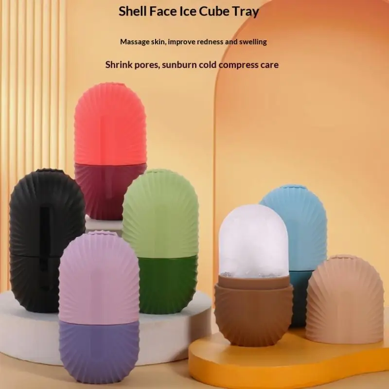 Reusable Silicone Face Ice Mold - Shell Pattern Ice Roller Tray for Facial Skincare, Pore Minimizing & Cooling Summer Beauty Gif