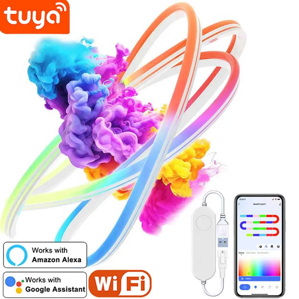 TUYA WIFI Neon Light Strip LED Neon Rope Lights USB 5V Lamp Smart APP Dream Color Waterproof Neon Decor Strips for Home Lighting