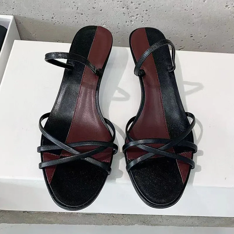 مثير هريرة الكعوب الصنادل النساء جلد طبيعي الكاحل حزام أحذية الحفلات امرأة مختلط الألوان ضيق النطاق شبشب صيفي امرأة #4