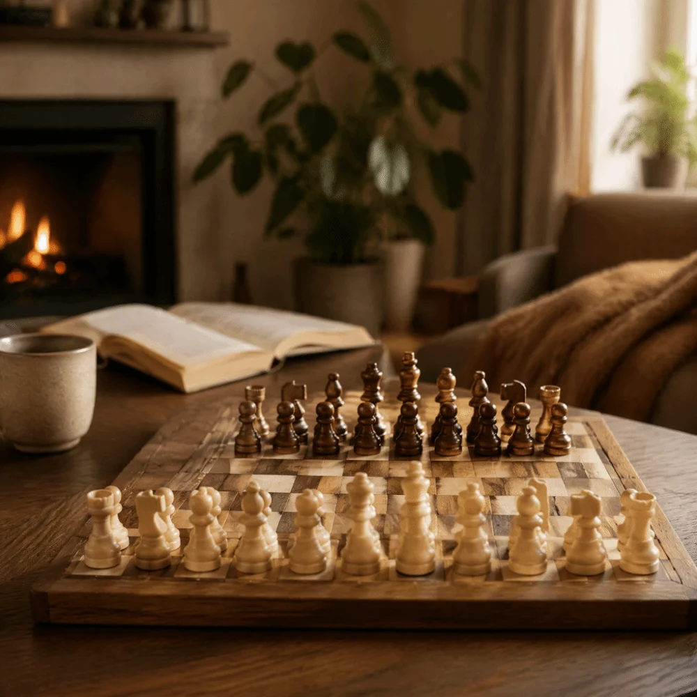 Wooden Material Wooden Chessmen Classic Design Smooth Finish Staunton Chess Set Beige And Dark Brown International Chess Adult