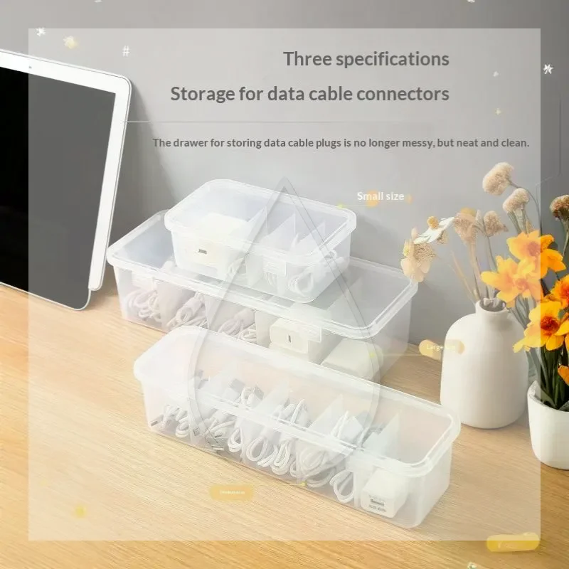 Clear Cable Organizer Case With Dustproof Lid Classification Storage Box for Earphone  Card Charger Home Office Organization