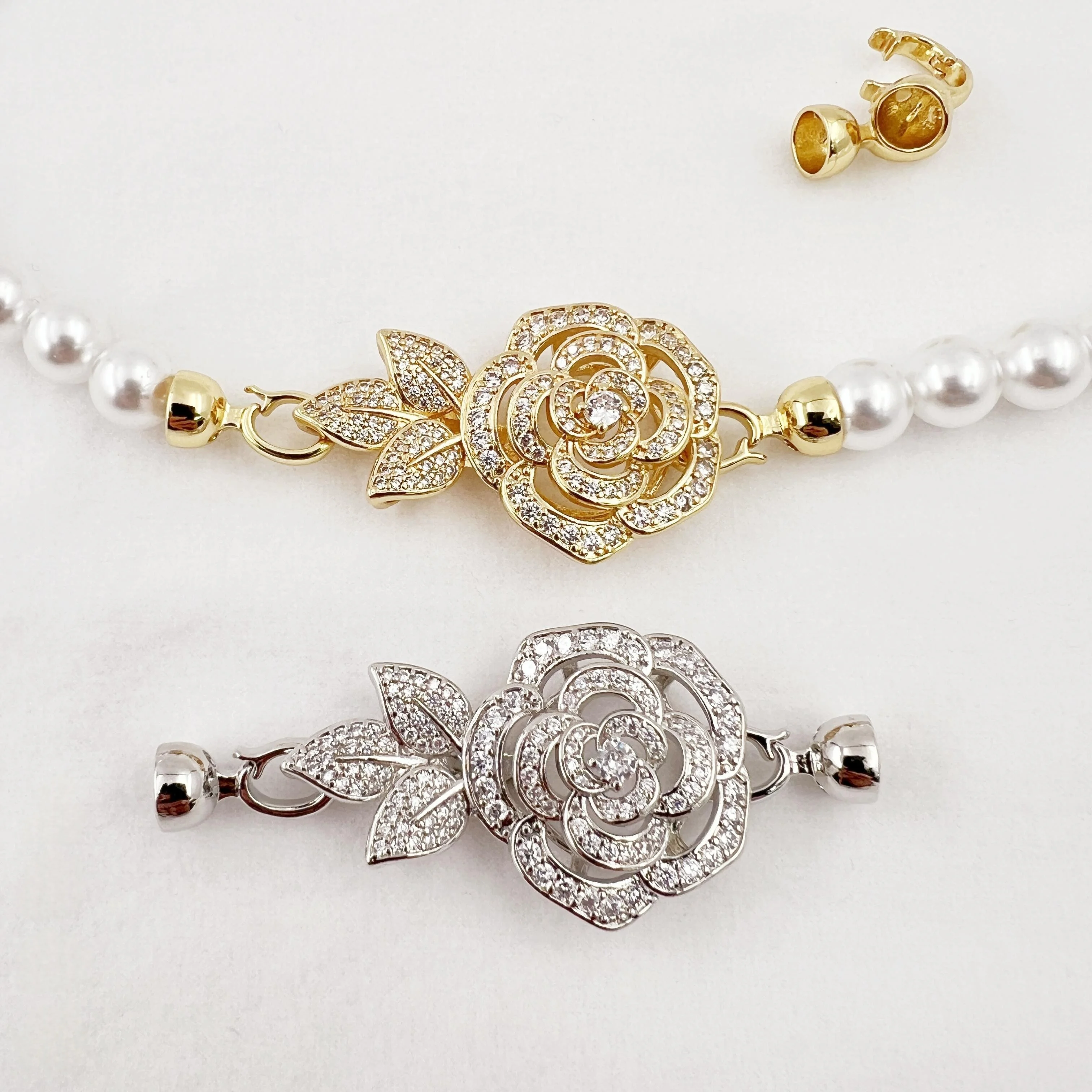 

1 шт., 18 К, медное покрытие, камелия, инкрустированное циркониевым жемчугом, ожерелье, браслет, соединительная пряжка, ювелирные изделия своими руками, аксессуары, материал