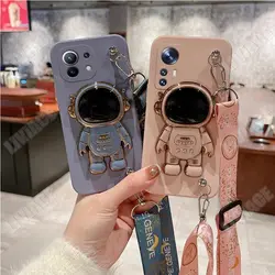 Mi11lite Astronaut Lanyard Crossbody Silicone Case For Xiaomi Mi 11Lite Mi 11 Mi11t 11t 11x Pro Stand Cover Mi 12 10 9 13 Lite