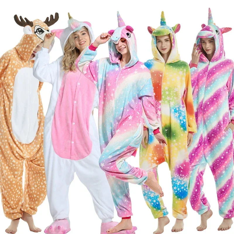 جديد أنيمي Kigurumi يونيكورن منامة النساء الحيوان نيسيي الكبار بيجامة Unicornio مقنعين ملابس خاصة الشتاء الفانيلا بذلة النائمون