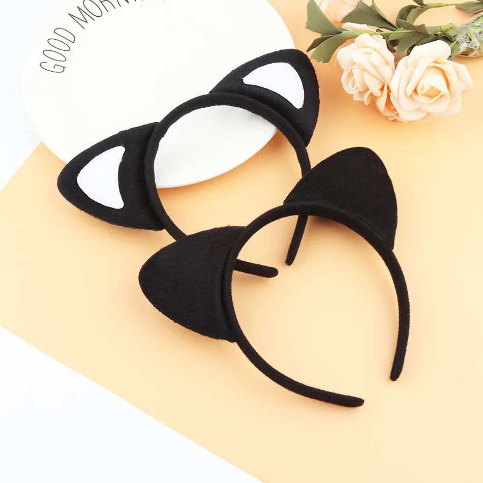 Girls Short Plush Black Cat's Ears Headdress Headband Women's Cute Cat Ears Headband Hair Clip Kids Party Festival HairBand New