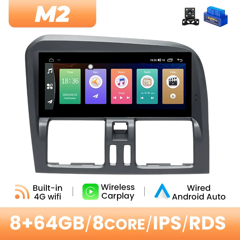 8,8 inch Android 14 autoradio voor Volvo XC60 2008-2017 met draadloze Carplay, Android Auto, DSP, GPS-navigatie en HD touchscreen