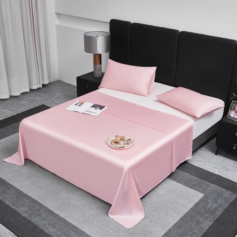 

4pcs Full Lyocell Silky Sheets Set Natural Eucalyptus Plant Fiber,Pink Flat Sheet+Mattress Cover+Pillowcase,1.5 Bed Home Linens