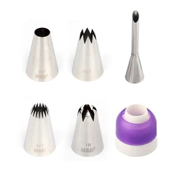 MRF 5PCS 스테인레스 스틸 18/8 케이크 장식 아이싱 팁, DIY 베이킹 과자 파이프 노즐 세트 1PCS 커플러