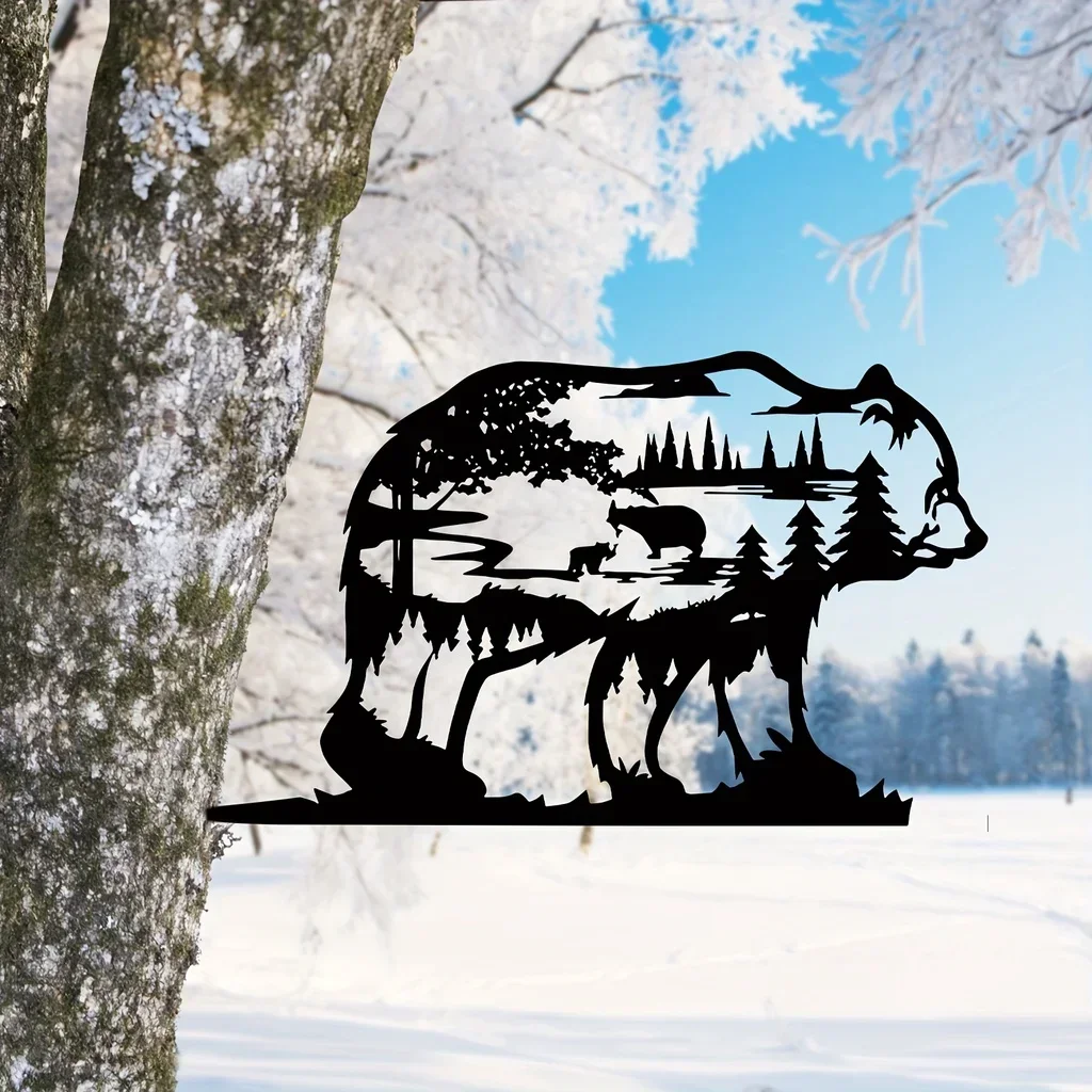 

metal iron Metal Home Art Decoration Forest Bear Silhouette Sculpture Ornament Rustic Cabin Farmhouse Wall Iron Tree Decoration