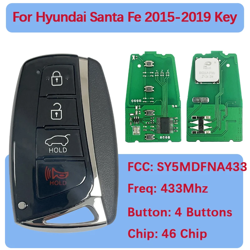 

CN020226 Послепродажный 4-кнопочный смарт-ключ ID46 чип 433 МГц 95440-B8100 95440-2W500 SY5MDFNA433 для Hyundai Santa Fe 2015-2018
