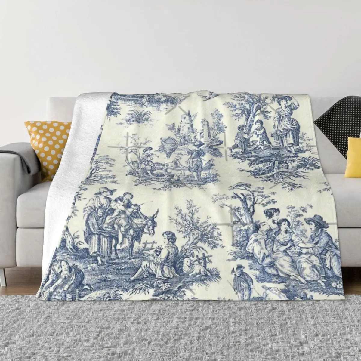 

Powder Blue French Toile Picnic Designs Quilt Bedroom Quilt For Bed Thin Wadding Blanket Throw Blanket