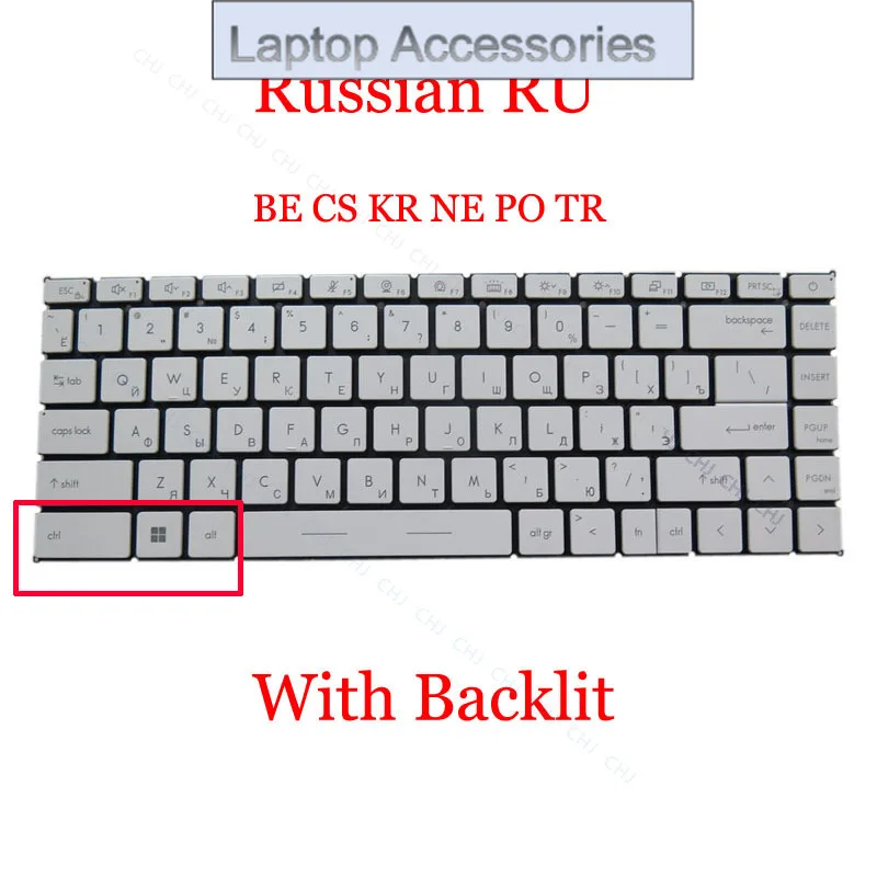 Teclado retroiluminado F RU CS NE para MSI Prestige 14 A11SB A11SC A11SCS A11SCX A12S A12SC A12UC Prestige 14 Evo A11M A11MO A12M blanco