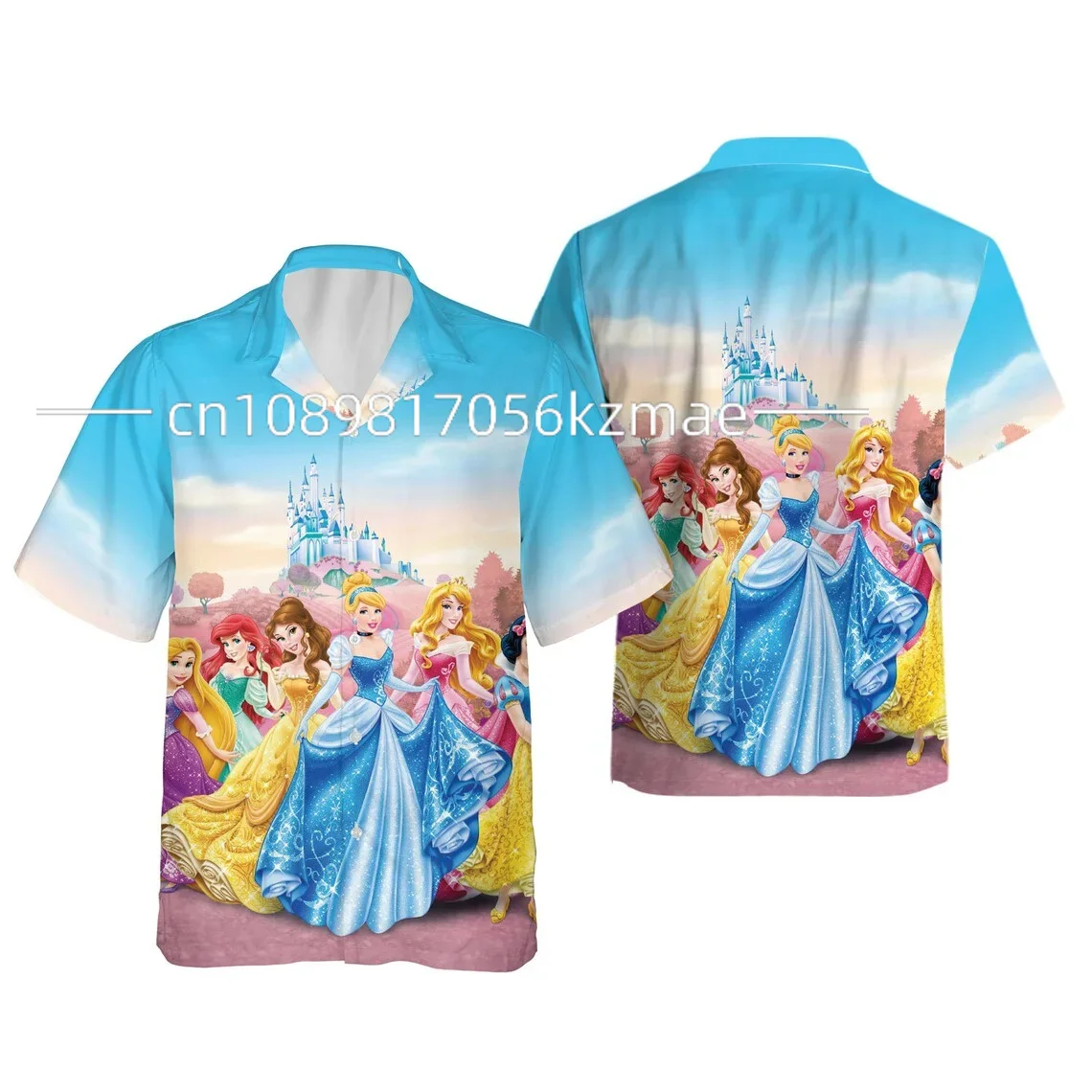 

2024 New Disney Princess Beach Hawaiian Shirt Princess Holiday Hawaiian Shirt Men's and Women's Short sleeved Shirt