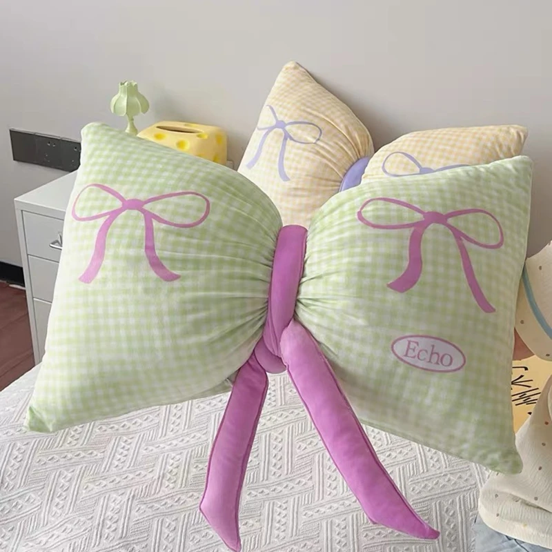 Soft Color Bow Shape Throw Pillow For Girls Props For Photos Sofa Decorative Pillow Pink Blue Green Color