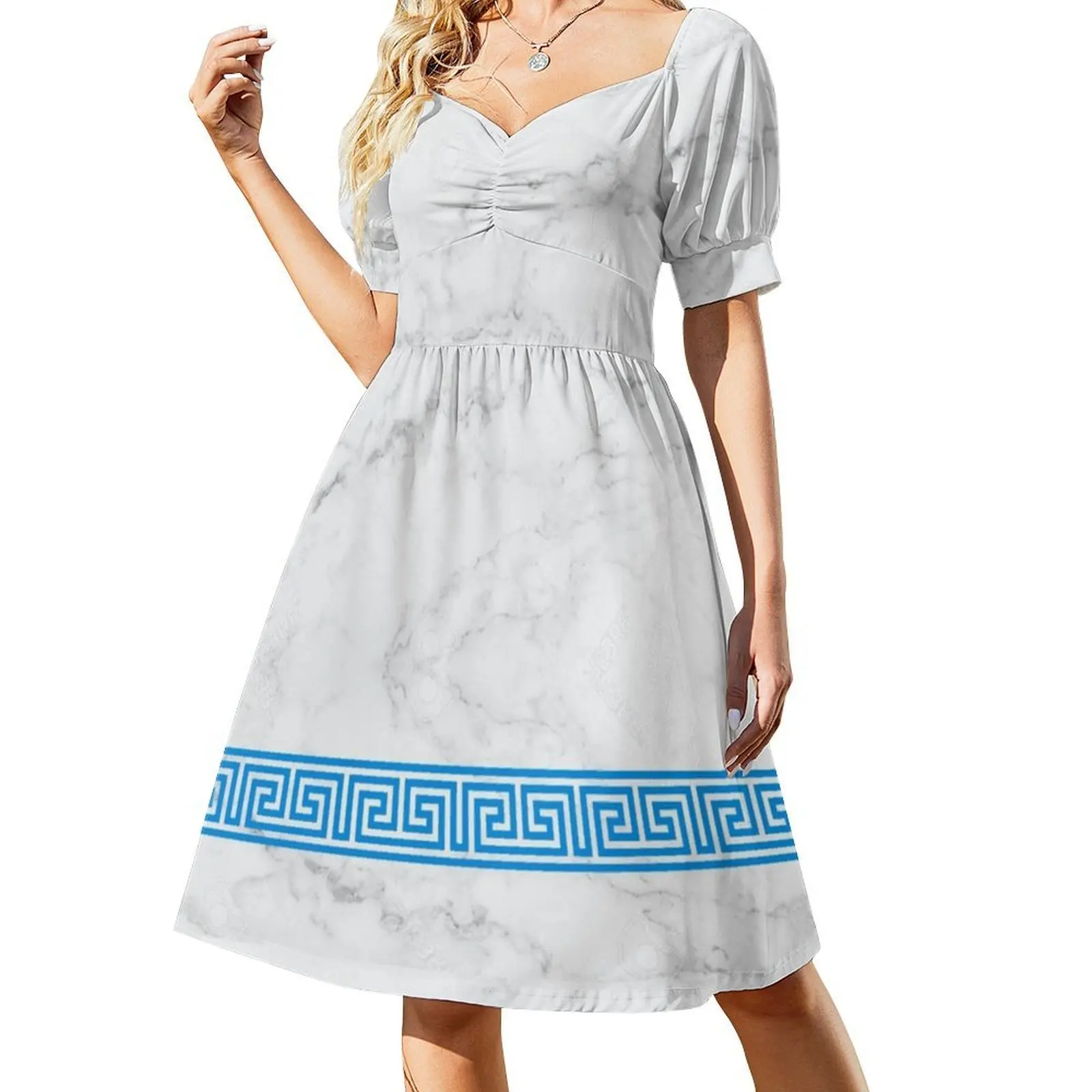 Vestido sin mangas bohemio de mármol griego, vestido de fiesta de vacaciones en la playa con estampado múltiple, mitología de la Grecia de mármol, Atenas griegas para mujer