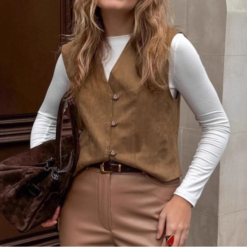 Spring Autumn Women V Neck Vest Women's Jackets and Vests Women's Jackets Sleeveless Buttoned Solid Color Loose Casual Outerwear