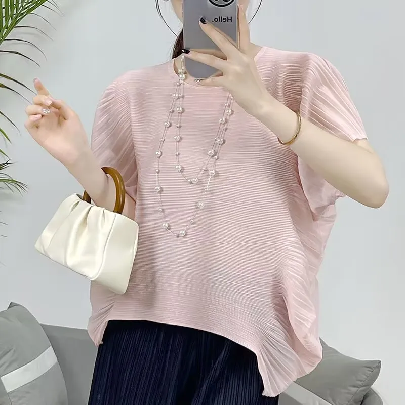 Spring and Summer Pleated Miyake Short-sleeved T-shirt Women's Loose Design Sense Advanced Versatile Women's Pleated Clothes