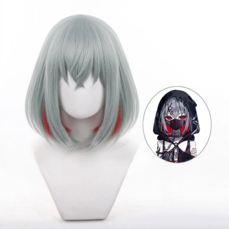 

Shitou Arisa Cosplay Wig Short Grey Red Mixed Wig Anime Heat Resistant Synthetic Wigs Halloween Carnival Party Costume Wig Cap