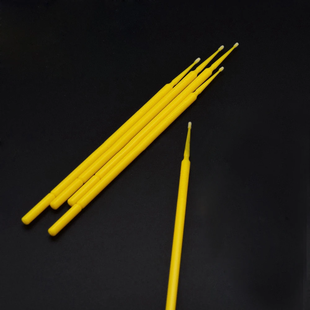 100pcs Touch Up Paint Micro Brush Large 2MM/Small 1MM Tips - Yellow Plastic Micro Applicators 100mm Car Cleaning Tools