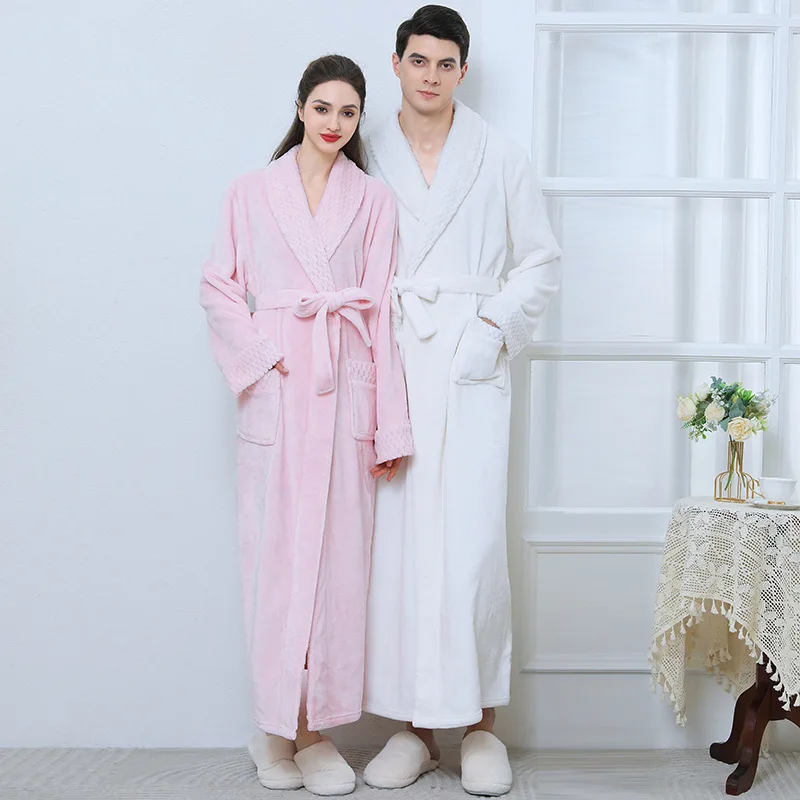 Women\'s Autumn and Winter Thick Warm Coral Fleece Nightgown Couple\'s Bathrobe Men\'s and Women\'s Pajamas Bathrobe Adult Bathrobe