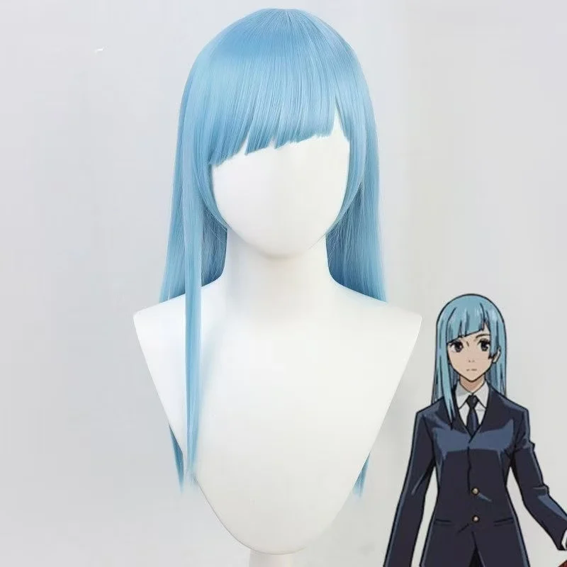Miwa Kasumi Cosplay Wig Light Blue Long Straight Hair, Matte Heat‑Resistant Synthetic Wig for Anime Halloween Comic Con Costume
