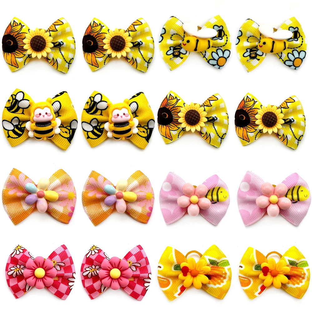 50pcs Bee Style Dog Bows Pet Supplies Small Dogs Hair Accessories Flowers Style Dog Hair Bows for Girl Boy Dog Accessories