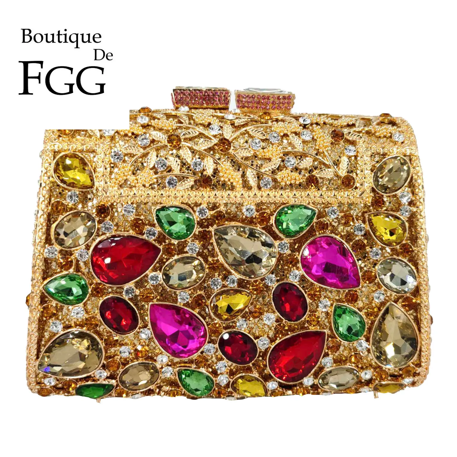 

Boutique De FGG Multicolored Big Stones Women Crystal Clutch Evening Bags Party Cocktail Rhinestone Handbags Wedding Purses