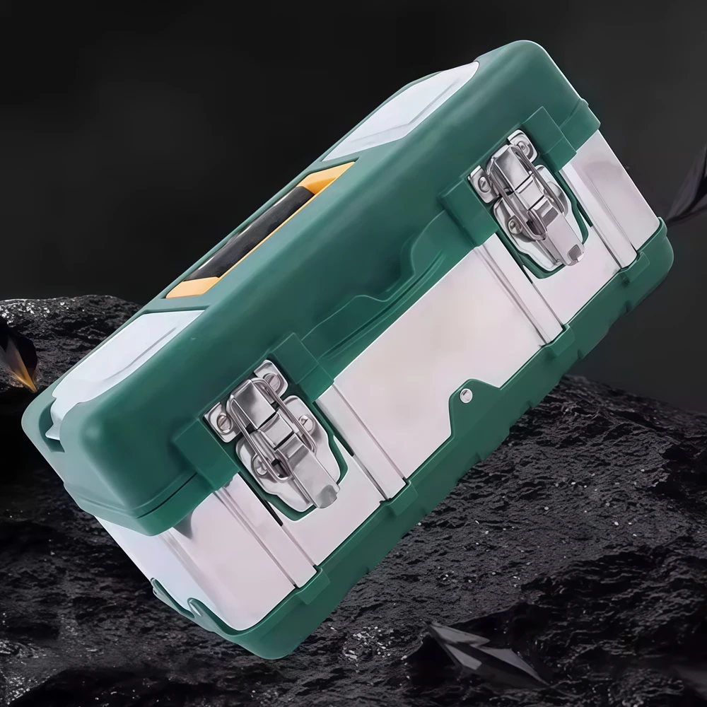 صندوق تخزين الأدوات مقاس 17 بوصة مزود بمزالج معدنية - شديد التحمل للكهربائيين والمنزل ورشة عمل #4