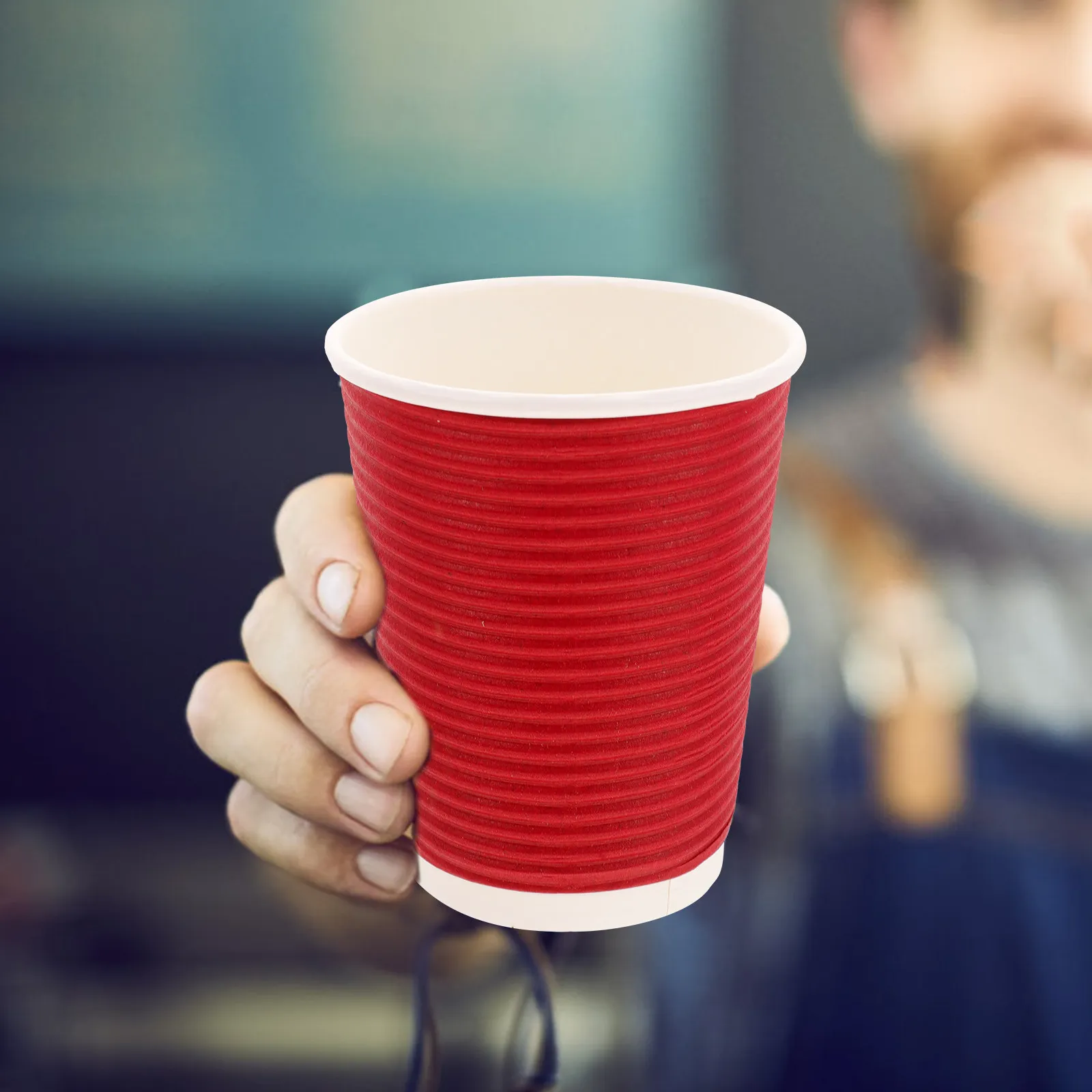 

50Pcs Double-Wall Disposable Coffee Cups Premium Thick Corrugated Paper Heat Resistant Cold Resistant Ergonomic Design for Hot
