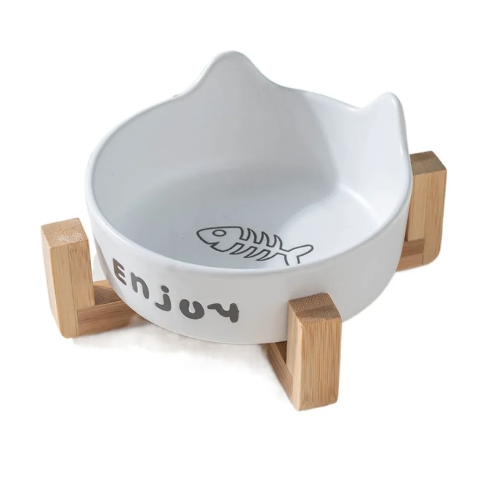 

Ceramic Pet Bowl Prevent Tipping Single/Double Bowl Cat High Foot Bowl Cute with Rack Dog Food Feeding Basin Water Container