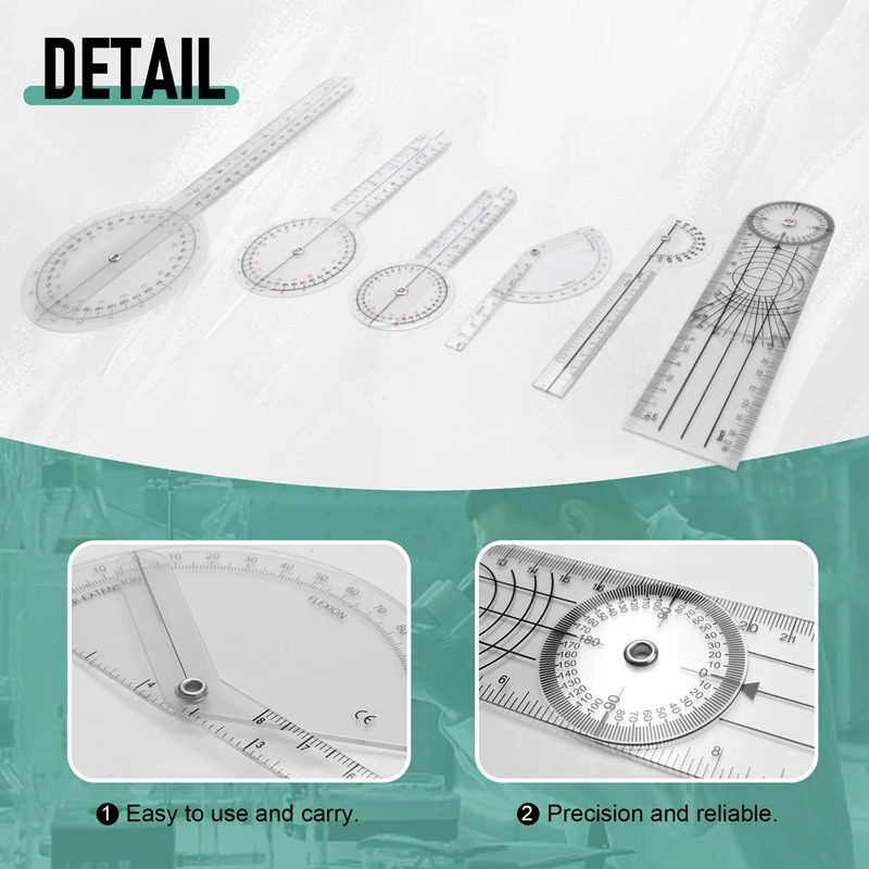 6Pcs Spinal Ruler Spinal Finger Goniometer Protractors Multi-Ruler Angle 180/360 Degree Measuring Tool