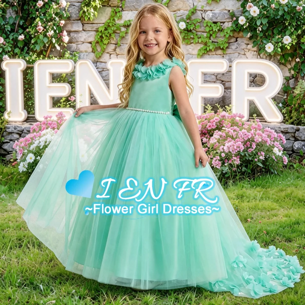 

Индивидуальное зеленое платье принцессы из фатина с цветочными аппликациями для девочек на день рождения, фестиваль, свадьбу, для подружки невесты