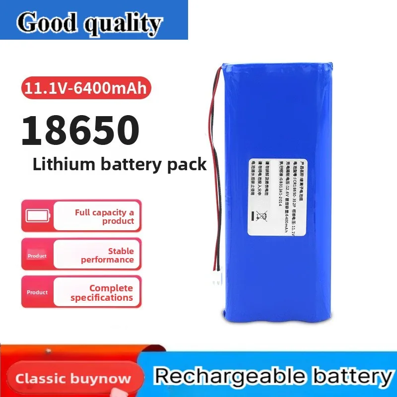 18650 Lithium Battery Pack 11.1V 6400mAh Large Capacity for Security Monitoring Outdoor Audio Devices