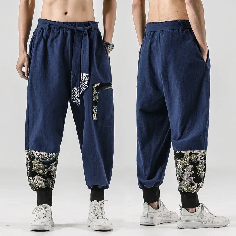 

Japanese Kimono Men's Samurai Clothing Ukiyo-e Print Belt Retro Harem Pants Loose Trousers Harajuku Street Hip-hop Jogging Pants