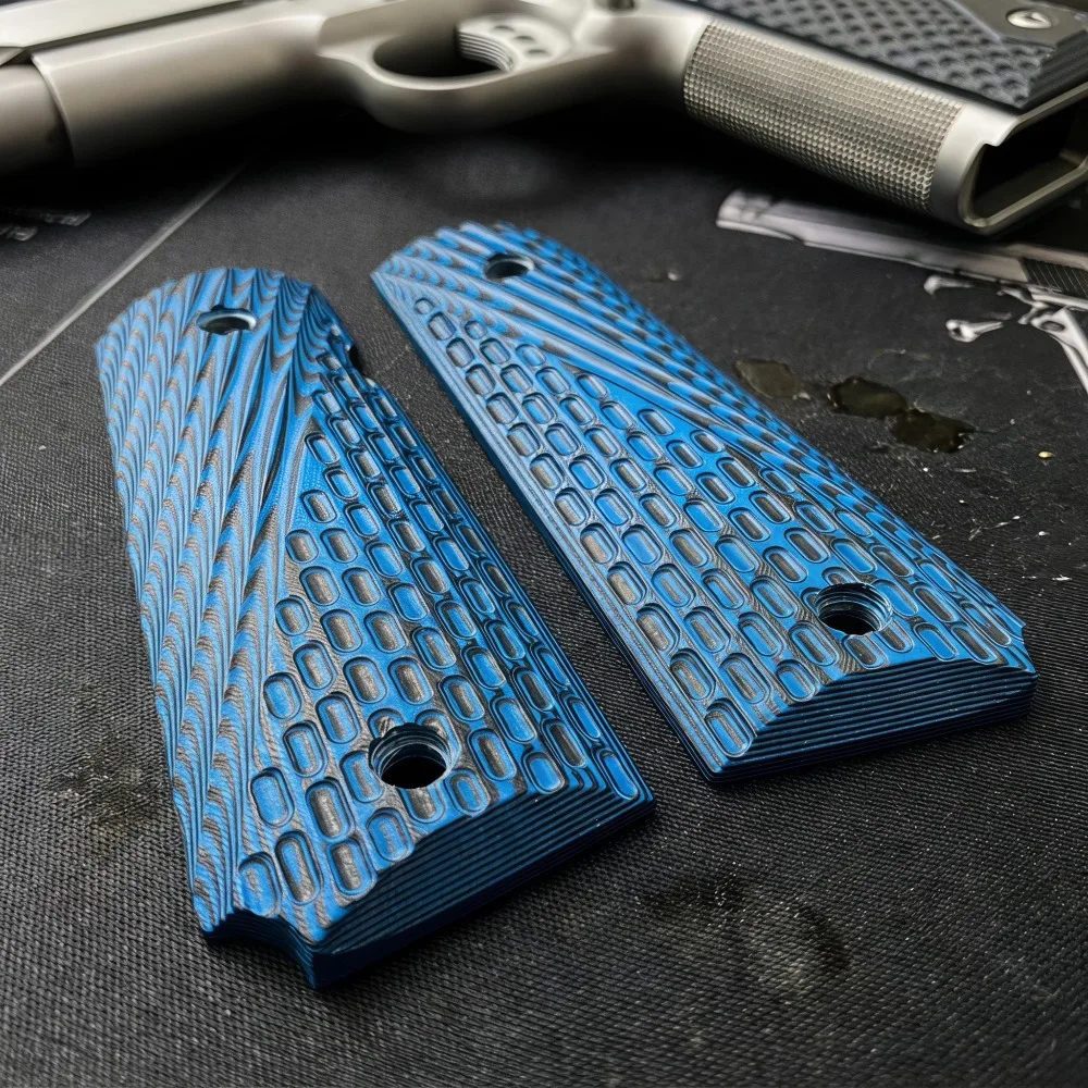 Blue Textured G10 Grips For Full Size 1911 Pistol Anti-Slip Handle Scales Shooting Replacement Parts